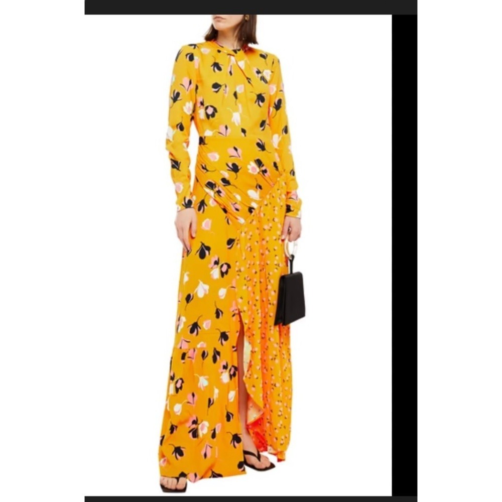 SELF-PORTRAIT Cutout floral-print crepe maxi dress Size US 8 Gown Yellow